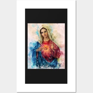 Immaculate Heart of Mary Watercolor Beautiful | Nice Religious gift Posters and Art